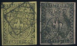1852, 5 C. Schwarz Auf Gelb Und 15 C. Schwarz Auf Rosa, 2 Prachtwerte, Gepr. E. Diena, Mi. 145.- -> Automatically Genera - Parma