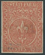 1853, 15. C. Rot, Zart Gestempelt, Pracht, Gepr. E. Diena, Mi. 140.- -> Automatically Generated Translation: 1853, 15. C - Parma