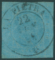 SARDINIEN 5 O, 1853, 20 C. Blau, Zentrischer K2 LA PIETRA, Breitrandig, Pracht, Mi. (120.-) - Sardaigne