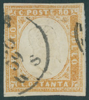 SARDINIEN 14b O, 1858, 80 C. Braunorange, Vollrandig, Pracht, Gepr. E. Diena, Mi. (400.-) - Sardaigne