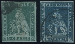 1851, 4 Cr. Blaugrün Und 6 Cr. Dunkelblau, Blaues Papier, 2 Werte Feinst, Mi. 420.- -> Automatically Generated Translati - Toskana