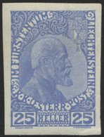 LIECHTENSTEIN 3ybU *, 1916, 25 H. Mittelultramarin, Normales Papier, Ungezähnt, Falzreste, Pracht, Fotoattest Marxer, Mi - Altri & Non Classificati