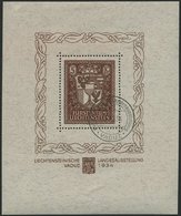 LIECHTENSTEIN Bl. 1 O, 1934, Block Landesausstellung, Sonderstempel, Pracht, Fotoattest Rellstab, Mi. 2800.- - Altri & Non Classificati