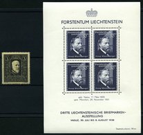 LIECHTENSTEIN Bl. 3,171 **, 1938, Block Briefmarken-Ausstellung Und 3 Fr. Tod Von Fürst Franz I, Pracht, Mi. 104.- - Sonstige & Ohne Zuordnung