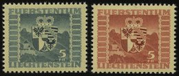 LIECHTENSTEIN 243,252 **, 1945/7, 5 Fr. Wappen, 2 Prachtwerte, Mi. 79.- - Autres & Non Classés