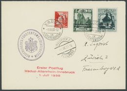 1.7.1935, Erster Postflug Vaduz - Altenrhein -Innsbruck Mit Regierungsstempel Und Dienstmarken-Frankatur, Pracht -> Auto - Servizio