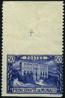 MONACO 58Uw **, 1922, 50 Pf. Ultramarin, Waagerecht Ungezähnt, Oberrandstück, Pracht, R! - Sonstige & Ohne Zuordnung