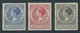 NIEDERLANDE 168-70A *, 1926/7, 1 - 5 G. Königin Wilhelmina, Gezähnt L 111/2, Falzrest, Prachtsatz - Sonstige & Ohne Zuordnung