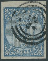1855, 4 Sk. Blau Mit Nummernstempel 25, Breitrandig Pracht -> Automatically Generated Translation: 1855, 4 Sk. Blue With - Other & Unclassified