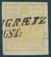 ÖSTERREICH BIS 1867 1Xa O, 1850, 1 Kr. Ockergelb, Handpapier, Type Ia, L2 (WINDISCH)GRAETZ, Pracht, Fotobefund Dr. Ferch - Usati