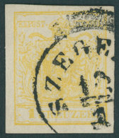 ÖSTERREICH BIS 1867 1Ya O, 1854, 1 Kr. Gelb, Maschinenpapier, Ungarischer Stempel SZEGEDIN, Pracht - Gebraucht