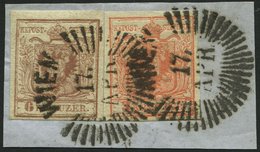 ÖSTERREICH 3,4X BrfStk, 1850, 3 Kr. Rot Und 6 Kr. Braun, Handpapier, Strahlenstempel WIEN, Prachtbriefstück - Usados
