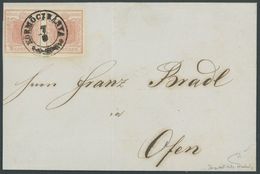 1850, 3 Kr. Rot, Handpapier, Type Ia (unterlegte Mitte), Im Waagerechten Paar Mit Seltenem K2 KÖRMÖCZBANYA Auf Briefhüll - Gebruikt