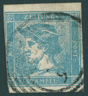 ÖSTERREICH BIS 1867 6I O, 1851, 0.6 Kr. Blau, Vierringstempel, Teils Angeschnitten Sonst Pracht - Used Stamps