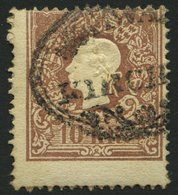 ÖSTERREICH 14II O, 1859, 10 Kr. Braun, Type II, Seltener Teilabschlag SCHWARZ/KIRCHEN, Pracht - Oblitérés