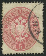 ÖSTERREICH 26 O, 1863, 5 Kr. Rosa, 17 Zähne Hoch, Pracht - Gebraucht