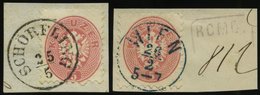ÖSTERREICH 32 BrfStk, 1863, 5 Kr. Rosa, K1 SCHÖRFLING Und Blauer K1 WIEN, 2 Kabinettbriefstücke - Used Stamps