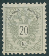 ÖSTERREICH 1867-1918 48B *, 1887, 20 Kr. Doppeladler, Gezähnt K 10, Mit Großem Bogen-Wz. Teil, Falzrest, Pracht - Used Stamps