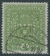 ÖSTERREICH 1867-1918 206II O, 1917, 4 Kr. Dunkelgelblichgrün, Type II, Pracht, Mi. 80.- - Gebraucht