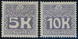 PORTOMARKEN P 45/6 *, 1911, 5 Und 10 Kr. Violettblau, Falzrest, Pracht, Mi. 400.- - Impuestos