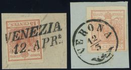 1850/4, 15 C. Rot, Beide Papiere, 2 Kabinettbriefstücke -> Automatically Generated Translation: 1850 / 4, 15 C. Red, Bot - Lombardije-Venetië