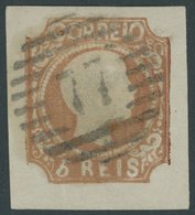 PORTUGAL 9b O, 1856, 5 R. Gelbbraun, Nummernstempel 77, Breitrandiges Kabinettstück, Mi. (190.-) - Gebraucht