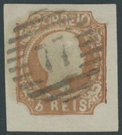 PORTUGAL 9b O, 1856, 5 R. Gelbbraun, Nummernstempel 77, Breitrandiges Kabinettstück, Mi. (190.-) - Gebruikt