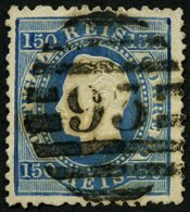 PORTUGAL 43xB O, 1876, 150 R. Mattblau, Gezähnt 121/2, Zentrischer Nummernstempel 93, üblich Gezähnt Pracht, Mi. 160.- - Used Stamps