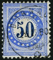 PORTOMARKEN P 7I O, 1878, 50 C. Blau/dunkelblau Mit Abart 5.und 6. Stern Rechts Fehlend, Pracht - Impuesto