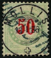 PORTOMARKEN P 20 IIAXaK O, 1883, 50 C. Opalgrün/rot, Zentrischer K2 MOLLIS Und Blauer Ungültig-Stempel, Pracht, Mi. 70.- - Taxe