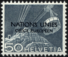 ONU/UNO 9III *, 1950, 50 C. Dunkelblaugrau Mit Abart Mittelstrich Des 2. F In Office Fehlt, Falzrest, Pracht - Unused Stamps