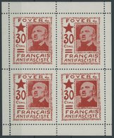 LOKALAUSGABEN VB **, 1937, 30 C. Rot Foyer Du Français Antifascite Im Postfrischen Kleinbogen (4), Pracht - Andere & Zonder Classificatie