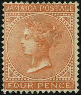 JAMAIKA 18 *, 1883, 4 P. Bräunlichrot, Wz. CA Einfach, Falzrest, Feinst, Mi. 500.- - Jamaïque (...-1961)