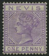NEVIS 15 *, 1882, 1 P. Lila, Falzreste, Feinst, Mi. 110.- - St.Christopher-Nevis & Anguilla (...-1980)