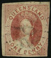 QUEENSLAND 1 O, 1860, 1 P. Braunkarmin, Rechts Unten Leicht Berührt Sonst Voll-breitrandig Pracht, Mi. 1300.- - Gebraucht