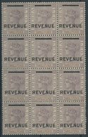 SIERRA LEONE **, Stempelmarke: 1883, 3 P. Lila Mit Aufdruck REVENUE, Wz. CA, Im Postfrischen 12er-Block, Pracht - Sierra Leona (...-1960)