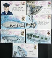 1983, Luftschiff Macon, 7 Verschiedene Handbemalte Aquarellkuverts Aus Macon Mit Sonderstempeln, Alle Vom Künstler Signi - Autres & Non Classés