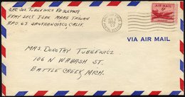 FELDPOST 1956, Luft-Feldpostbrief Der US-Fliegertruppen Aus Taiwan über Das US-Hauptfeldpostamt A.P.O. 63 Von San Franci - Lettres & Documents