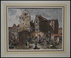 HAMBURG-ALTONA: Markt In Altona, Kolorierter Holzstich Um 1880 - Litografía