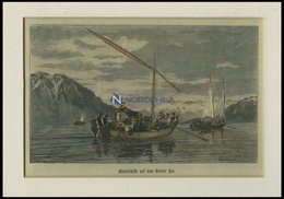 GENFER SEE: Marktschiffe, Kolorierter Holzstich Um 1880 - Lithografieën