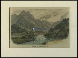 INTERLAKEN, Gesamtansicht, Kolorierter Holzstich Um 1880 - Lithografieën