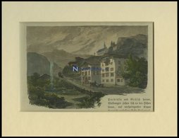SCHMITTEN, Teilansicht Mit Bad Alveneu, Kolorierter Holzstich Um 1880 - Litografía