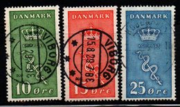 S177.-. DENMARK - 1929 - SC#: B3-B5 - USED - CROWN AND STAFF OF AESCOLAPIUS - Luftpost