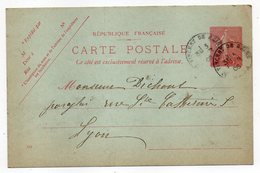 Entier Postal Semeuse Lignée -1904- N°129 CP (543 )--St Vincent De ....  Pour Lyon-69-- Beaux Cachets-- - Cartes Postales Types Et TSC (avant 1995)