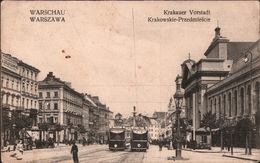 ! Alte Ansichtskarte Warschau, Warszawa, Polen, Poland, Pologne, Krakauer Vorstadt, Straßenbahnen, Tram, 1915 Zensur - Poland