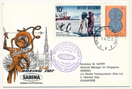 BELGIQUE / SINGAPOUR  - 2 Enveloppes SABENA - 1ere Liaison Aérienne - BRUXELLES - SINGAPOUR - 1/4/1972 Et 3/4/1972 - Sonstige & Ohne Zuordnung