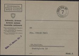 Carte Affaire Militaire Armée Suisse Cachet Flieger Beob Gruppe 7 Feldpost + Kdo Fl Beob Gr 7 Linéaire Aviation - Sellados