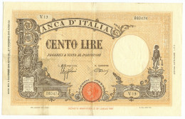 100 LIRE BARBETTI GRANDE B GIALLO TESTINA FASCIO 09/12/1942 BB+ - Regno D'Italia – Autres