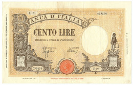 100 LIRE BARBETTI GRANDE B GIALLO TESTINA FASCIO 09/12/1942 QSPL - Regno D'Italia – Other