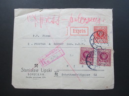 Polen 1925 Express Brief Boryslaw - Wien Mit Vieoletem R-Zettel Gestempelt! Firmenbrief - Lettres & Documents